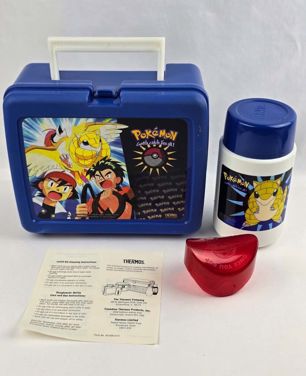 1998 Pokémon Blue Lunch Box & Sandshrew Thermos Excellent condition complete